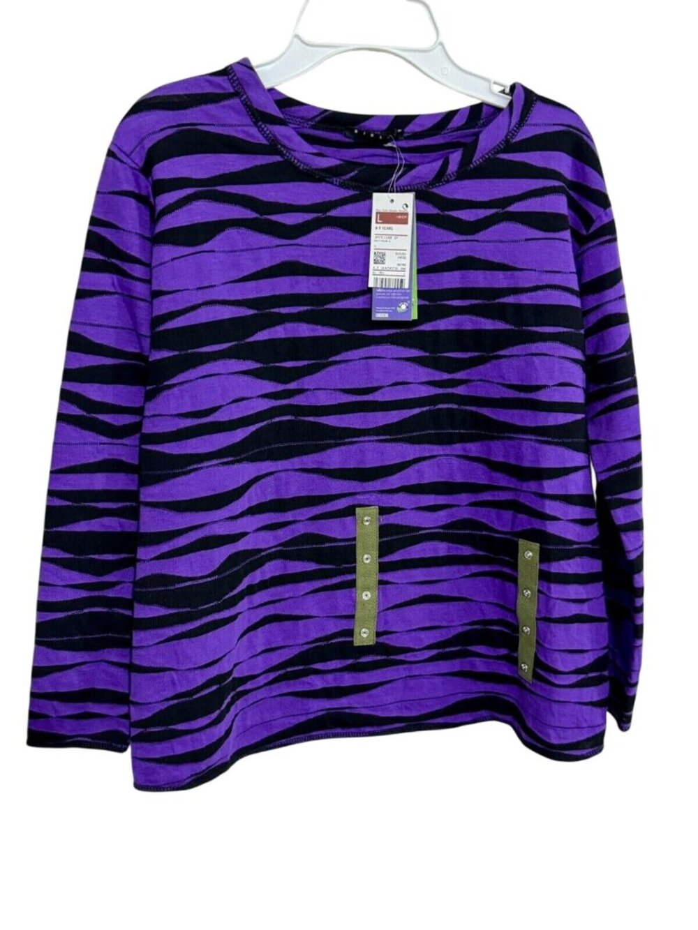 Sisley Girls Purple & Black Zebra Long Sleeve Top Size L (8-9 Years)